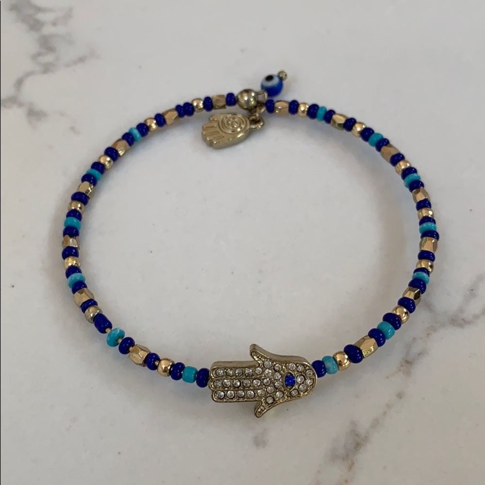 Gorgeous blue gold bead Hamsa bracelet